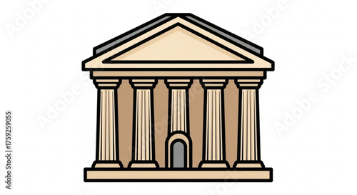 Illustration of a grand courthouse with imposing columns and a triangular pediment, symbolizing justice and law