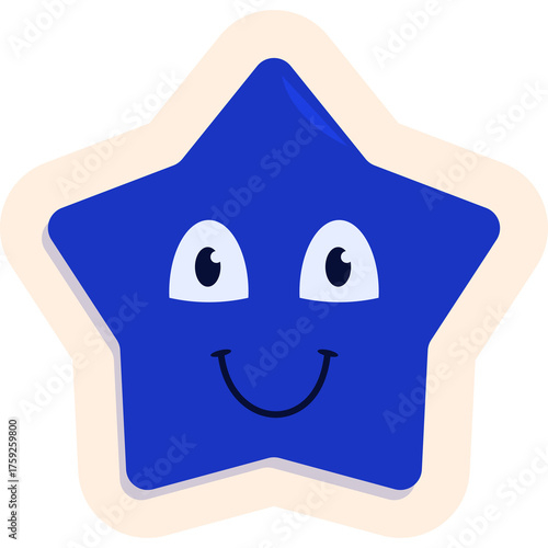 A Blue Five Pointed Star Character With a Friendly Face and a Cream Border on a Transparent Background