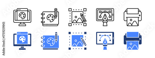 Graphic design icon set with Web design,Vector illustration,Image editing,Digital art,Print design.