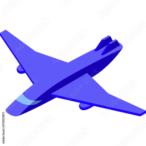 A Blue Isometric Airplane in a Sleek Design Rendered in 3D on a White Background with Subtle Light Blue Accents on the Wings