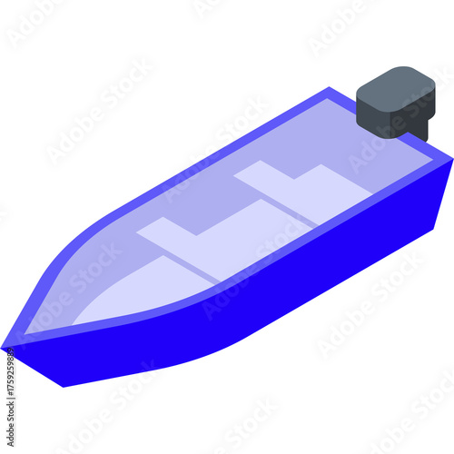 A Blue Motorboat With A Gray Engine And A Transparent Background In A Studio Shot