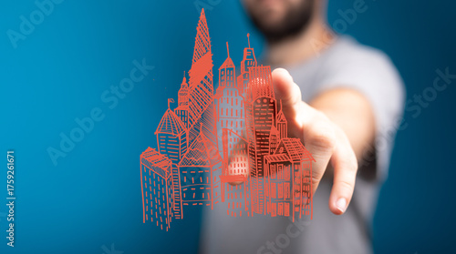 Hand pointing at a digital ...