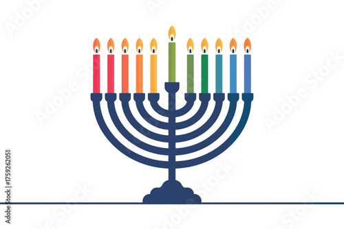 Vector art of colorful hanukkah menorah with nine candles