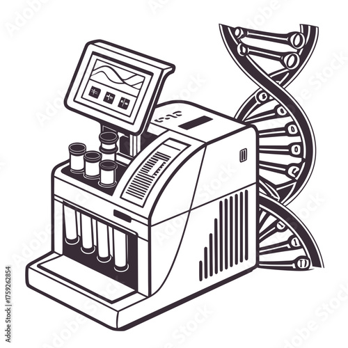 Creative PCR Machine Vector Illustration | Clean and Modern Design for Genetic Testing, Molecular Biology, and Medical Laboratory Projects	