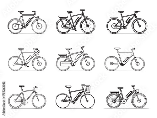 Electric Commuter Bike Line Art Adventure