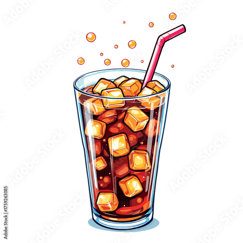 Vsai glass of cola soda drink with ice and straw
