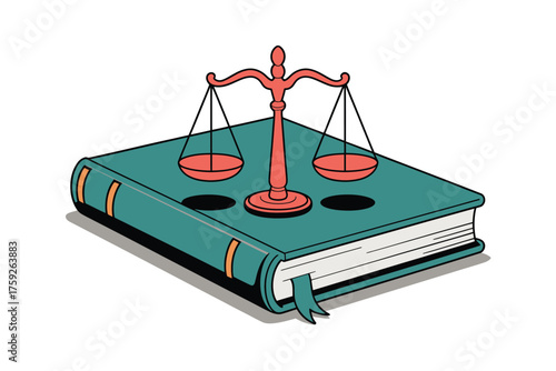 Vector art of scales of justice on a book, law concept