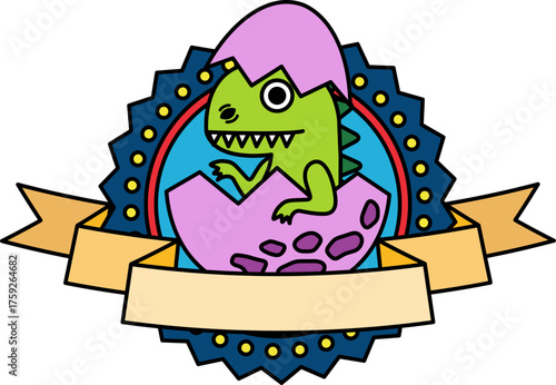 logotype of A dinosaur is sitting in an egg