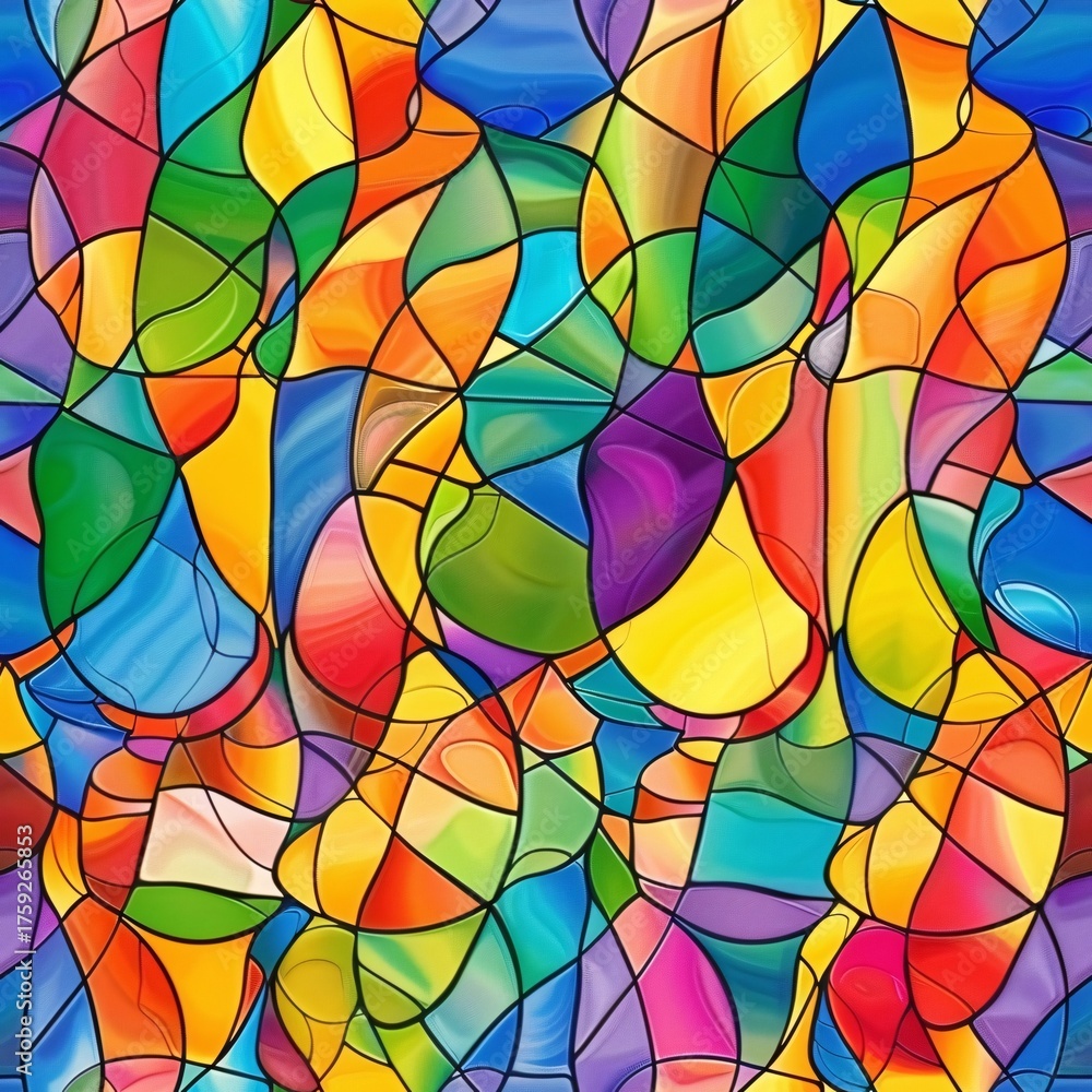 Fototapeta premium A vibrant stained glass artwork showcases flowing colors with dynamic abstract shapes united.