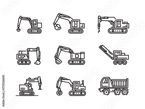 Excavator Line Art Digging Through Earth