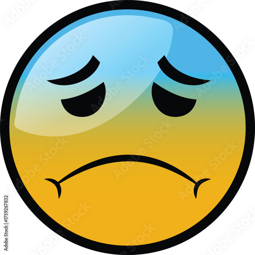 Sad face emoji with drooping eyes and downturned mouth