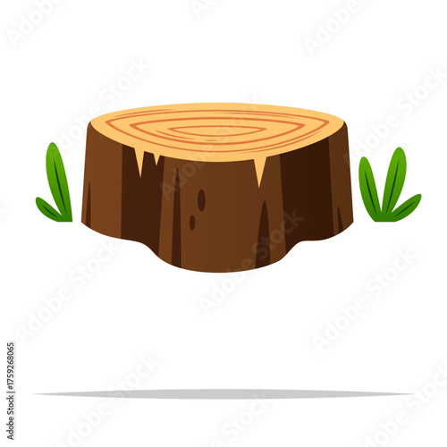 Tree stump with grass vector isolated illustration