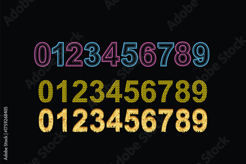 Shiny golden 0–9 numbers in metallic luxe style, perfect for New Year graphics, invitations, posters, and digital overlays