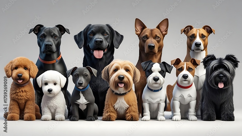 Obraz premium Diverse Group of Cute Puppies and Dogs Posing Together for a Heartwarming Image