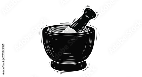 Traditional mortar and pestle ready for grinding herbs or spices