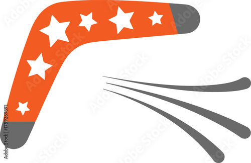 Orange boomerang with stars isolated on white background, an australian icon