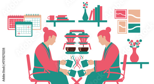 Two People Enjoying Coffee Together at Home