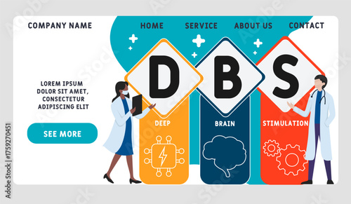 DBS - Deep Brain Stimulation acronym. medical concept background. vector illustration concept with keywords and icons. lettering illustration with icons for web banner, flyer, landing