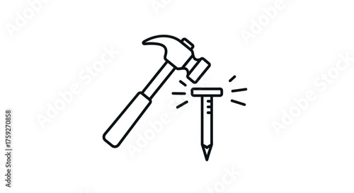 Illustration of a hammer hitting a nail construction, repair, carpentry, and home improvement concept