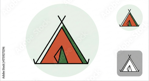 Camping tent icon, showcasing a simple and minimalist design for outdoor adventure and recreational activities