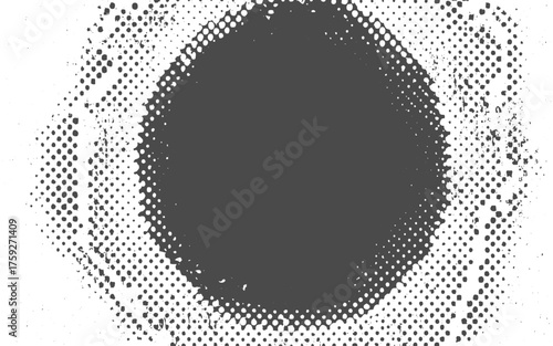 Round border Icon using halftone random circle. Grunge circular stain. Vector illustration. Black and white circle shade wallpaper. Grunge rough vector. Monochrome backdrop