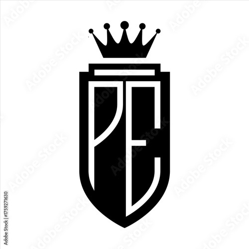 Billede på lærred PE Vector logo initials shield with royal crown minimalist, elegant style