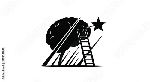 Symbol of ambition and achievement, climbing the ladder of success towards a bright star.