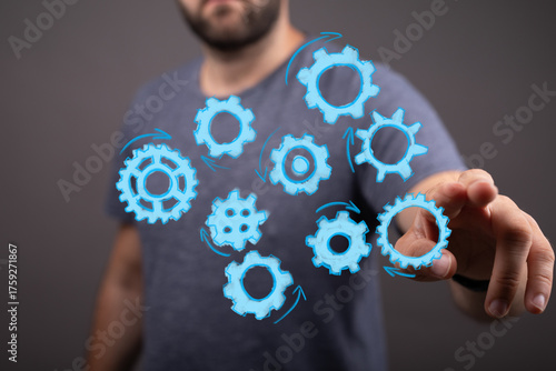 Man's hand touching virtual...