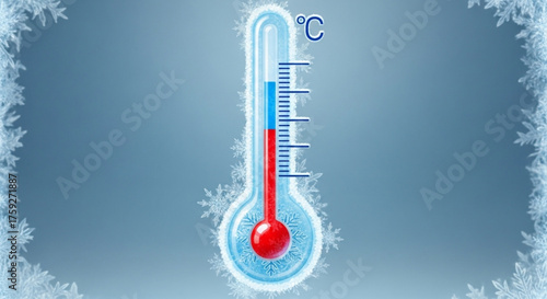 The thermometer shows a very low temperature in degrees celsius, indicating a cold snap with ice crystals forming around the edges