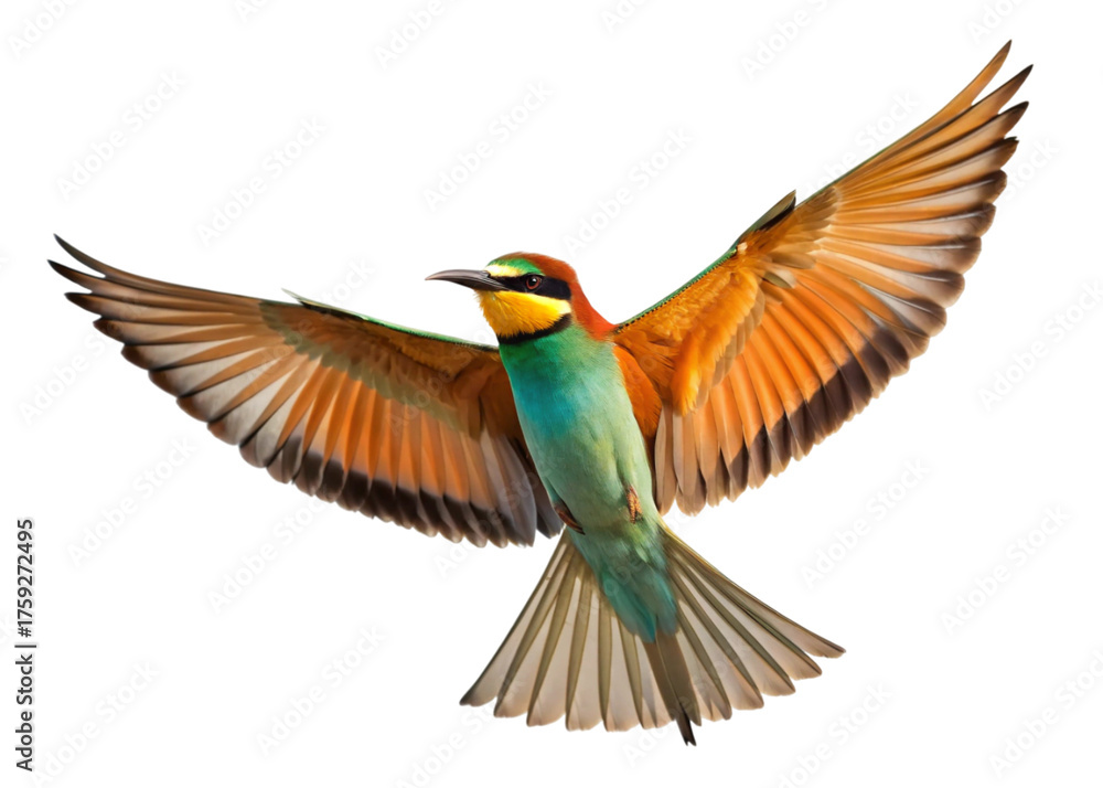 Obraz premium bird illustration, flying bird, wings spread, wildlife art, colorful nature, feather pattern, exotic species, bird photography, tropical wildlife, natural freedom