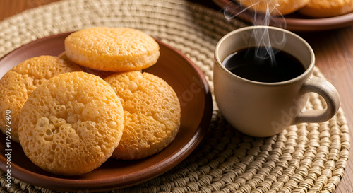 Wallpaper Mural Delicious breakfast featuring coffee and sweet pastries on a wicker mat arrangement Torontodigital.ca