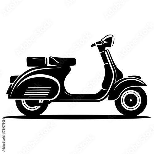 Silhouette of a classic scooter isolated on white background, a vintage mode of transport