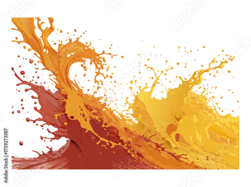 Orange and brown paint splash arranged on white background forming textured wave effect suitable for abstract templates digital projects or creative decorative backgrounds