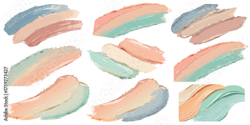 Dynamic colorful paint strokes arranged as isolated collection on white background forming textured composition suitable for decorative projects creative templates or modern design backgrounds