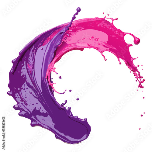 Pink and purple paint strokes forming wave shaped splash on white background with dynamic textured flow suitable for design templates abstract projects or creative backgrounds