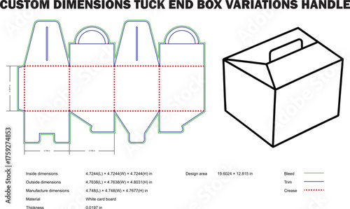 Custom Dimensions Tuck End Box with Handle Dieline