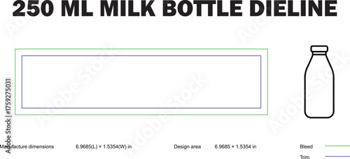 "250ml Milk Bottle Label Dieline Template | Printable Packaging Layout"
