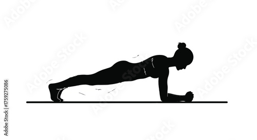 Silhouette of fit woman performing a plank exercise for core strength and fitness.