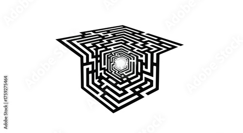 Complex maze leading to a bright, glowing center, symbolizing challenge and discovery.