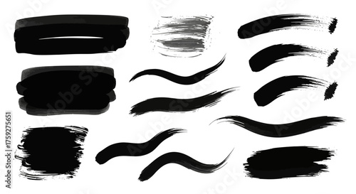 Collection of Diverse Black Brush Strokes and Smears for Artistic Design Elements and Creative Projects