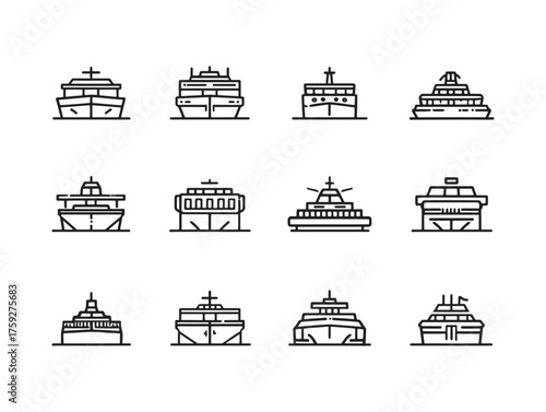 Ferry line art gliding through morning mist