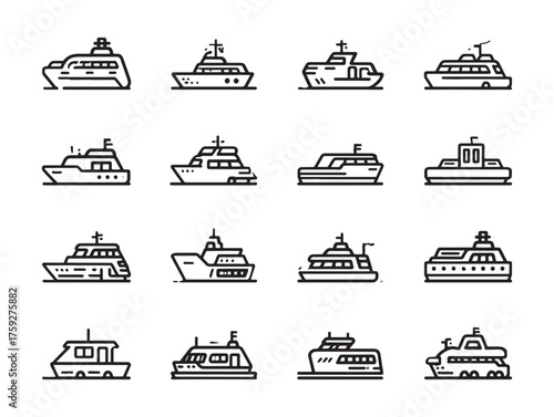 Ferry line art journey into distant horizon