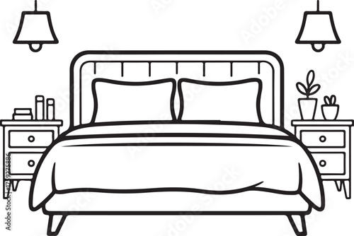 


     Furniture collection including bed, pillow, cabinet vector illustration.

