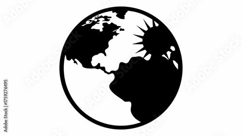 World globe silhouette showcasing Americas and the sun, perfect for global business themes