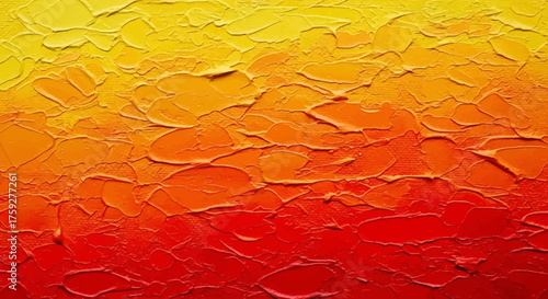 Vibrant Textured Impasto Paint Art with a Fiery Sunset Gradient of Yellow Orange and Red Abstract Background