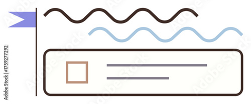 Minimalist task list with checkbox, horizontal lines representing tasks, decorative wavy lines, and sidebar ribbon. Ideal for organization, productivity, scheduling, task planning, workflow