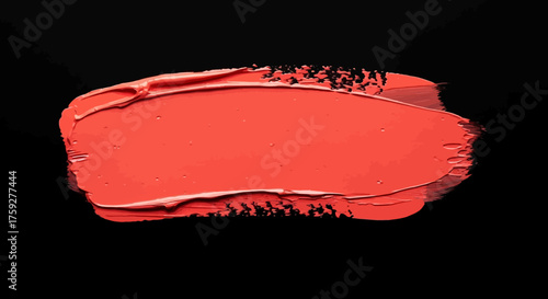 Vibrant Coral Swatch of Thick Creamy Paint Texture Against a Stark Black Background Showing Brushstroke Details