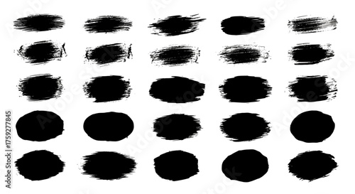 Collection of Hand Drawn Abstract Brush Strokes and Oval Shapes Perfect for Artistic Design Elements and Creative Projects