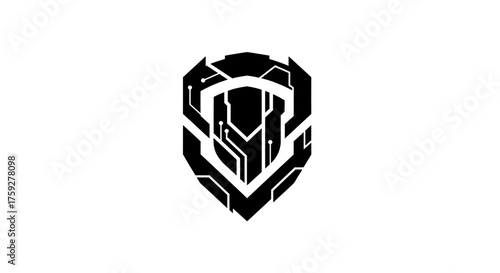Futuristic shield emblem logo isolated on white background
