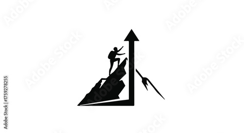 Silhouette of a determined climber ascending a mountain peak, symbolizing achievement and growth.